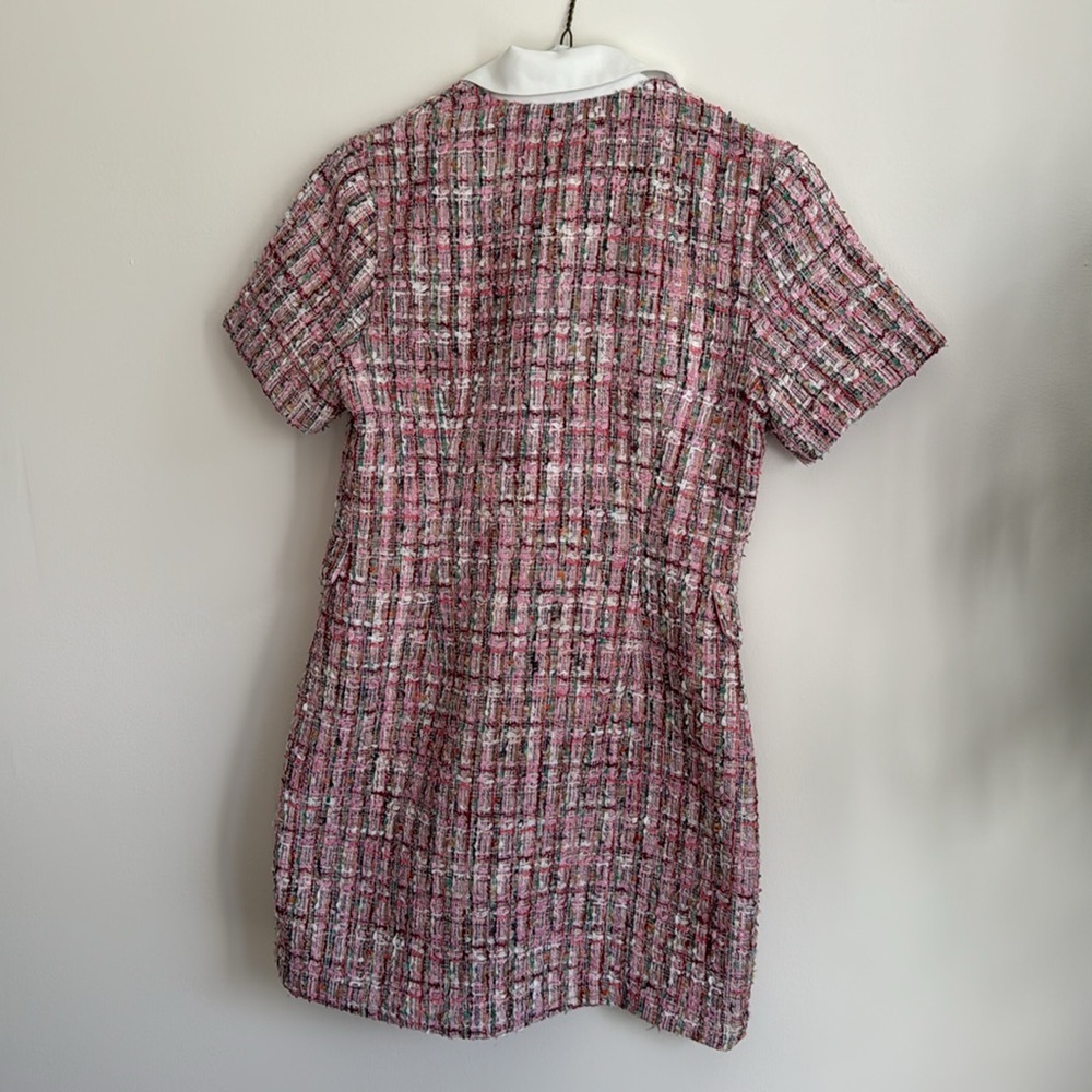 Endless Rose Pink Multi Tweed Collared Short Sleeve Dress - Picture 9 of 9